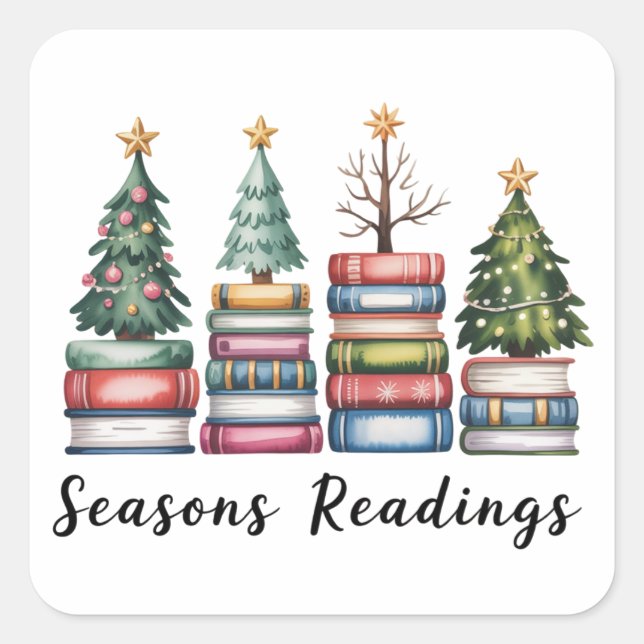 Pegatina Cuadrada Christmas Book Lover Teacher Reading Season Xmas (Anverso)