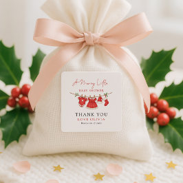 Pegatina Cuadrada Christmas Clothesline Thank You Baby Shower