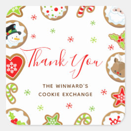 Pegatina Cuadrada Christmas Cookie Exchange Party Red Thank You