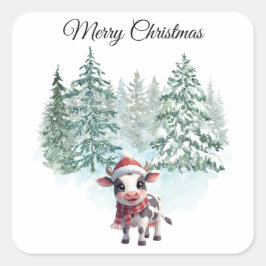 Pegatina Cuadrada Christmas Cow Sticker