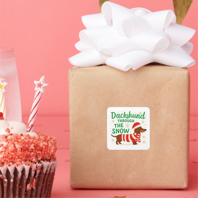 Pegatina Cuadrada Christmas Dachshund Square Sticker (Fiesta)