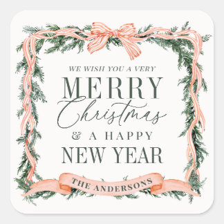 Pegatina Cuadrada Christmas Garland Frame Holiday