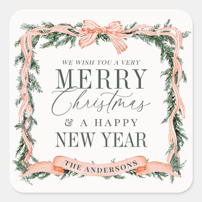 Pegatina Cuadrada Christmas Garland Frame Holiday (Anverso)