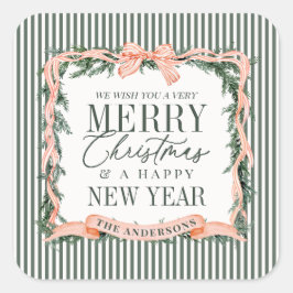 Pegatina Cuadrada Christmas Garland Ribbon Frame