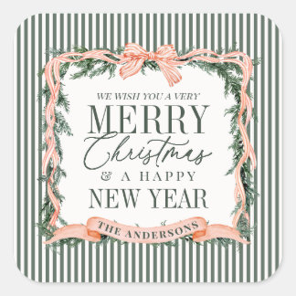 Pegatina Cuadrada Christmas Garland Ribbon Frame