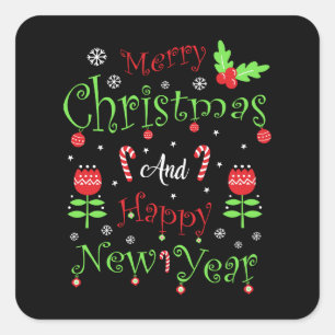 Pegatina Cuadrada Christmas Gift Merry Christmas and Happy New Year