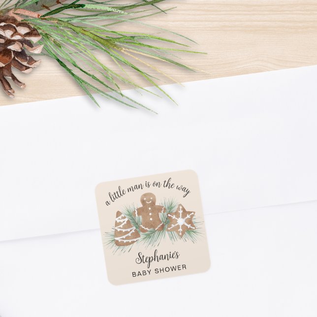 Pegatina Cuadrada Christmas Gingerbread Baby Shower (Subido por el creador)