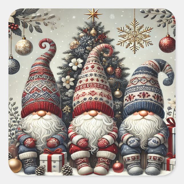 Pegatina Cuadrada Christmas Gnomes Stickers (Anverso)
