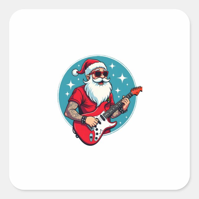Pegatina Cuadrada Christmas guitarist  Rockmusic Christmas (Anverso)