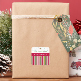 Pegatina Cuadrada Christmas Holidays - Red, Green & Gold Stripes