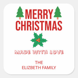 Pegatina Cuadrada Christmas Holly Berry Homemade Food Baking Square