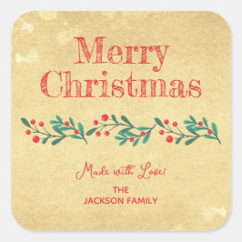 Pegatina Cuadrada Christmas Holly Berry Homemade Food Holiday Baking
