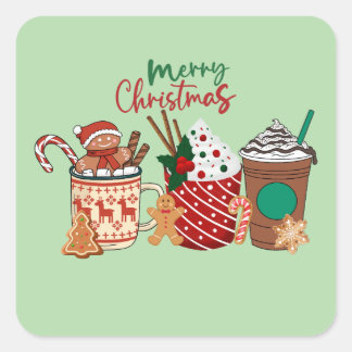 Pegatina Cuadrada Christmas Hot Cocoa & Coffee Sticker
