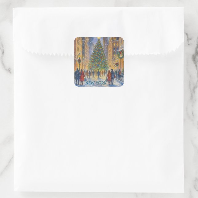 Pegatina Cuadrada Christmas in New York Sticker, Winter City Scene  (Bolso)