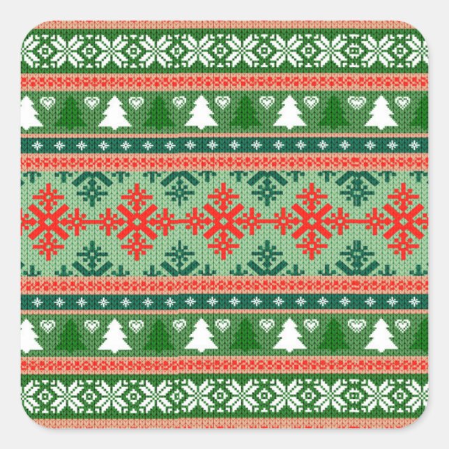 Pegatina Cuadrada Christmas Knitting Pattern (Anverso)