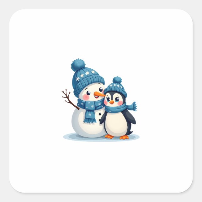 Pegatina Cuadrada Christmas Merry Christmas For Gift Penguin Snowman (Anverso)