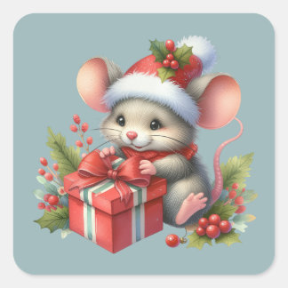 Pegatina Cuadrada Christmas Mouse Stickers