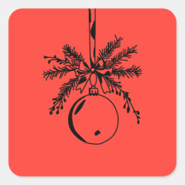 Pegatina Cuadrada Christmas ornament with bow and pine branch
