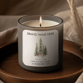 Pegatina Cuadrada Christmas Pine Trees & Deers Candle Labels
