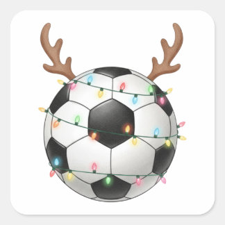 Pegatina Cuadrada Christmas Soccer Reindeer Football Lights