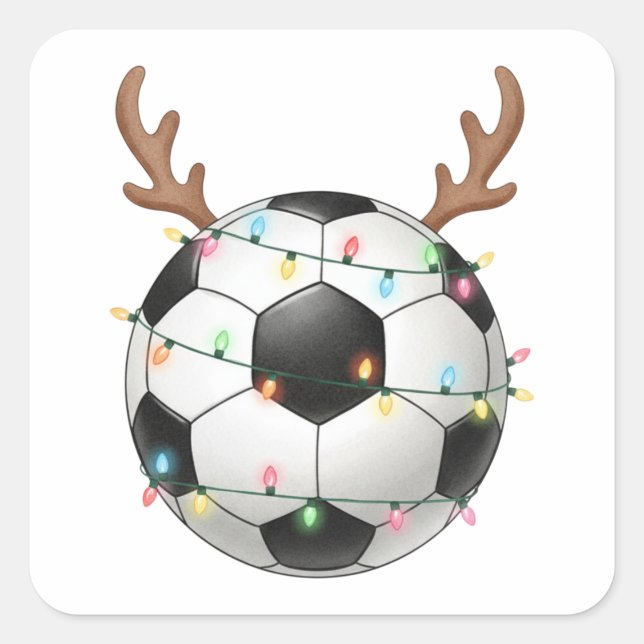 Pegatina Cuadrada Christmas Soccer Reindeer Football Lights (Anverso)
