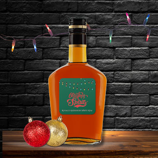 Pegatina Cuadrada Christmas Spirits Custom Name Holiday Lights Green