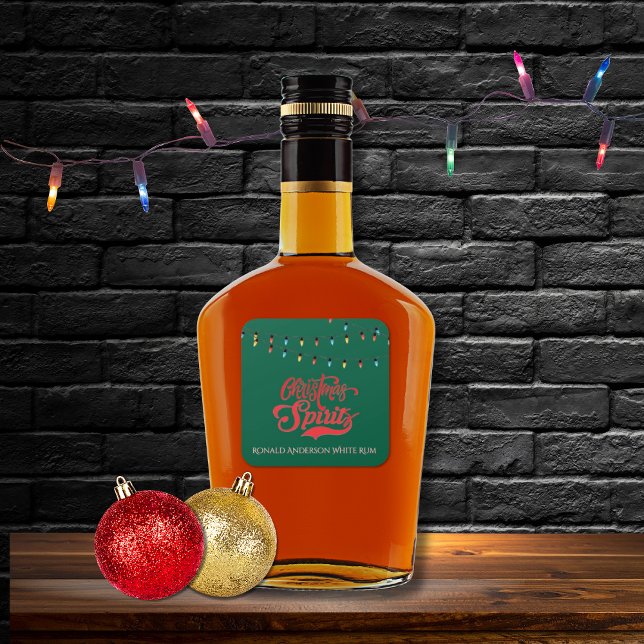 Pegatina Cuadrada Christmas Spirits Custom Name Holiday Lights Green (Subido por el creador)