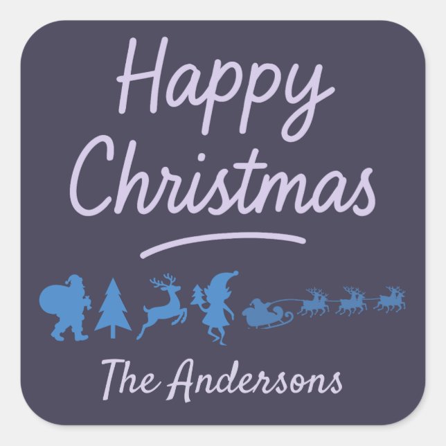 Pegatina Cuadrada Christmas Sticker in blue silhouette  (Anverso)