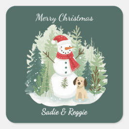 Pegatina Cuadrada Christmas Sticker - Personalized Santa & Reindeer