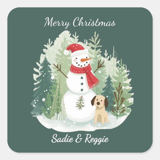 Pegatina Cuadrada Christmas Sticker - Personalized Santa & Reindeer (Anverso)