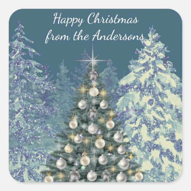 Pegatina Cuadrada Christmas Stickers - Winter Wonderland Chic Design (Anverso)