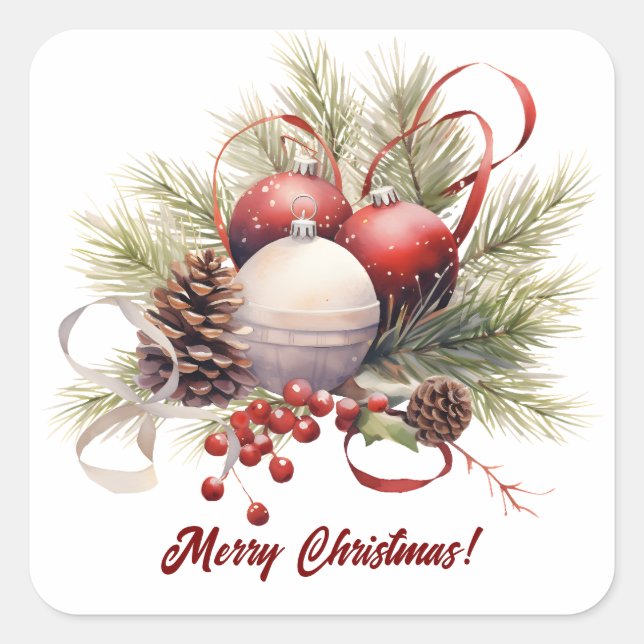 Pegatina Cuadrada Christmas Tree Ornaments Pine Cones (Anverso)