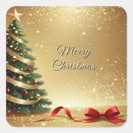 Pegatina Cuadrada Christmas Tree Ribbons Holiday Sticker