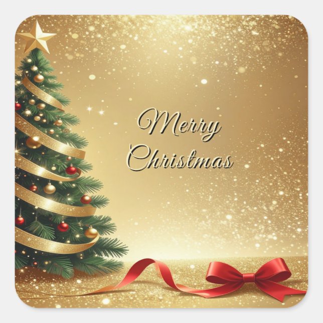 Pegatina Cuadrada Christmas Tree Ribbons Holiday Sticker (Anverso)