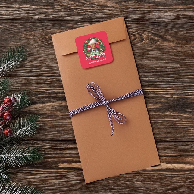 Pegatina Cuadrada Christmas Vacation | Merry Clarkmas - Personalized (Sticker on envelope)