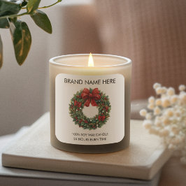 Pegatina Cuadrada Christmas Wreath Red Bow | Modern Candle Labels