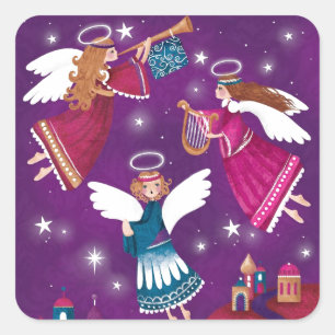 Pegatina Cuadrada Chritmas religioso moderno, tres ángeles