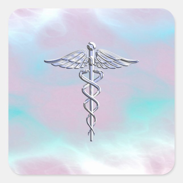 Pegatina Cuadrada Chrome como Caduceus Símbolo médico Madre Perla (Anverso)