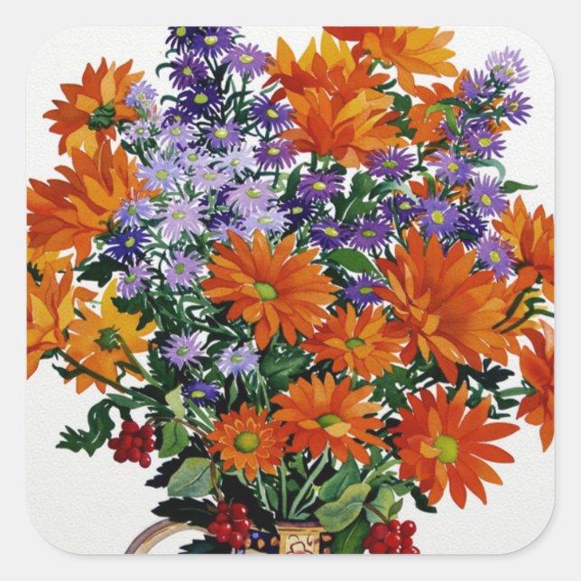 Pegatina Cuadrada Chrysanthemums naranja (Anverso)