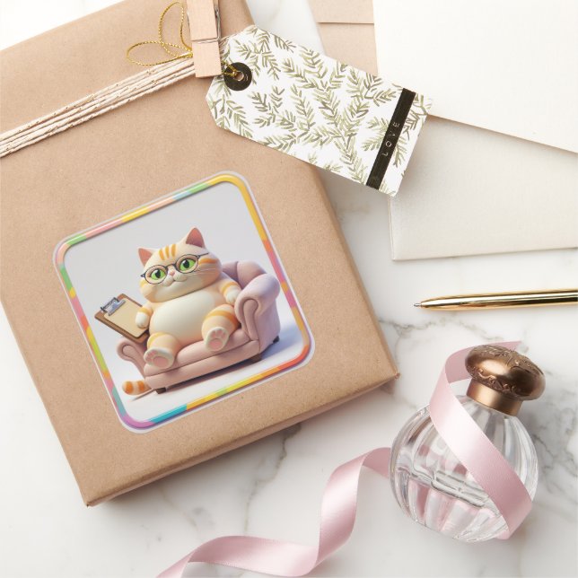 Pegatina Cuadrada Chubby Tabby Couch Time (Regalar)