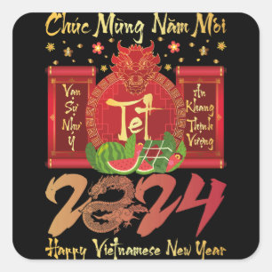 Pegatina Cuadrada Chuc Mung Nam Moi Feliz Año Nuevo Vietnamita 2024