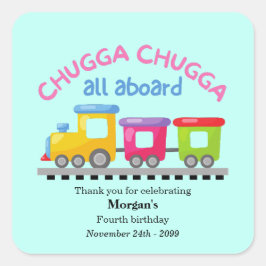 Pegatina Cuadrada Chugga Choo Train Personalizado Temático Cualquier