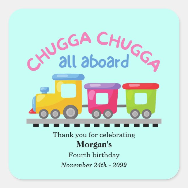 Pegatina Cuadrada Chugga Choo Train Personalizado Temático Cualquier (Anverso)