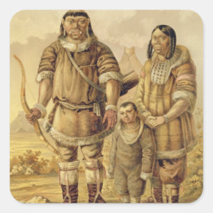 Pegatina Cuadrada Chukchi Nomads, grabado por Winckelmann y Sons (