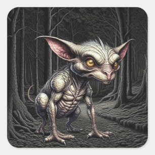 Pegatina Cuadrada Chupacabra en el Woods Cryptid