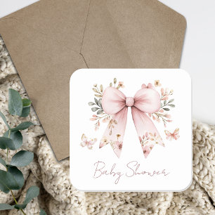Pegatina Cuadrada Chupinada Floral Rosa Elegante para Baby Shower de