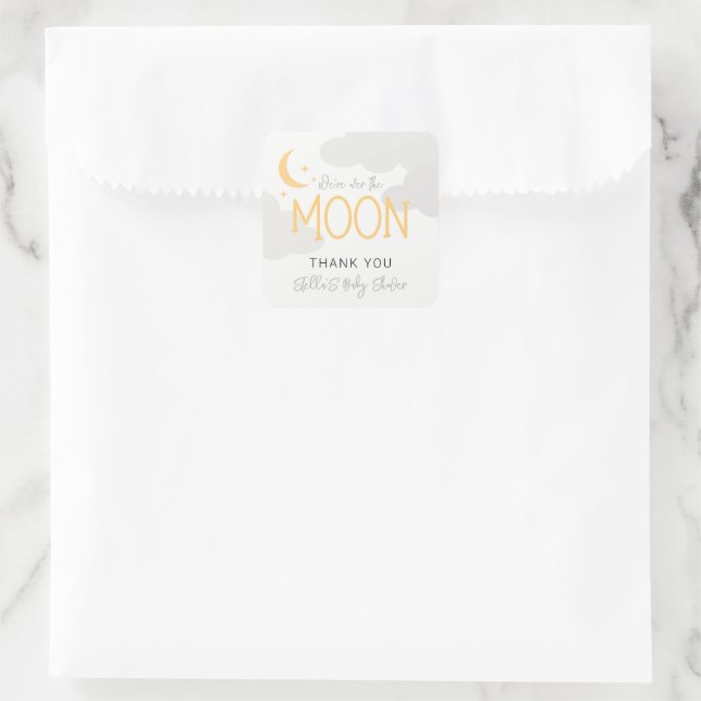 Pegatina Cuadrada Chupinada moderna de bebé sobre la luna (Bolso)