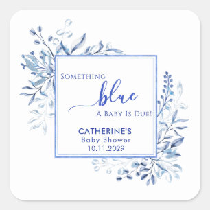 Pegatina Cuadrada Chupito de flores silvestres azules Baby Shower