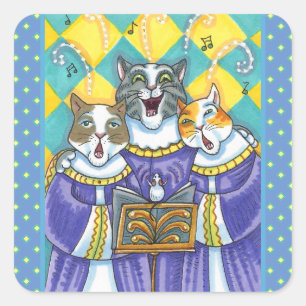 PEGATINA CUADRADA CHURCH CHOIR CATS & MOUSE CANTANDO NAVIDADES CAROL