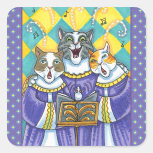 PEGATINA CUADRADA CHURCH CHOIR CATS & MOUSE CANTANDO NAVIDADES CAROL